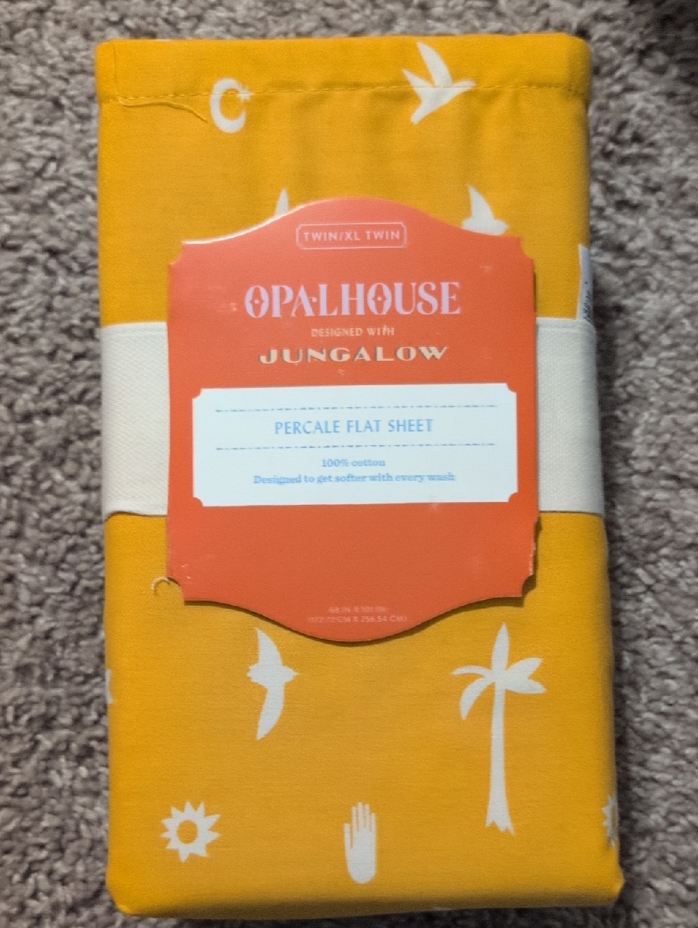 Opalhouse Mustard Yellow Percale Flat Sheet with White Tropical Motifs